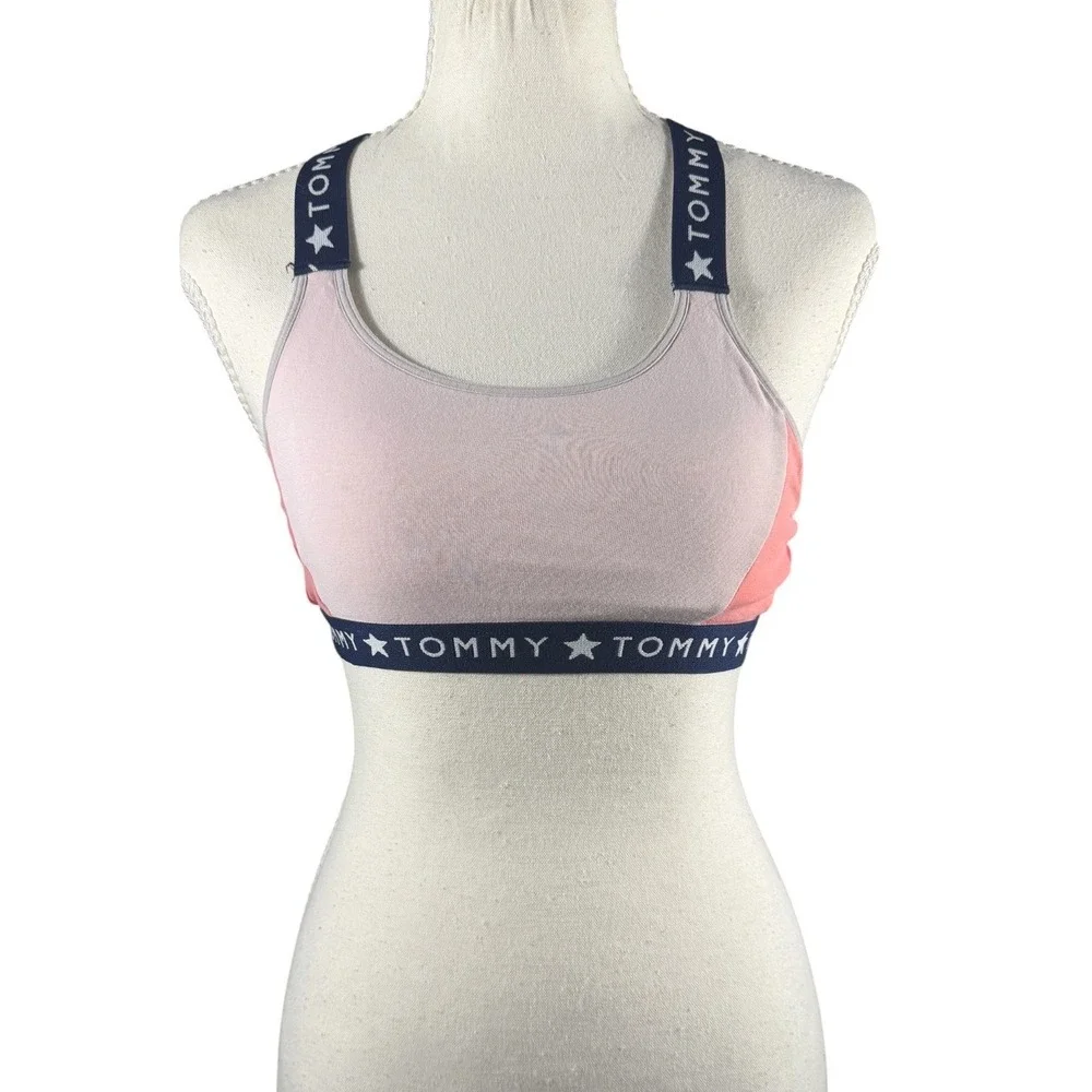 Tommy Hilfiger Sports Bra Girls XL Pink Coral‎ Colorblock Logo Star Straps